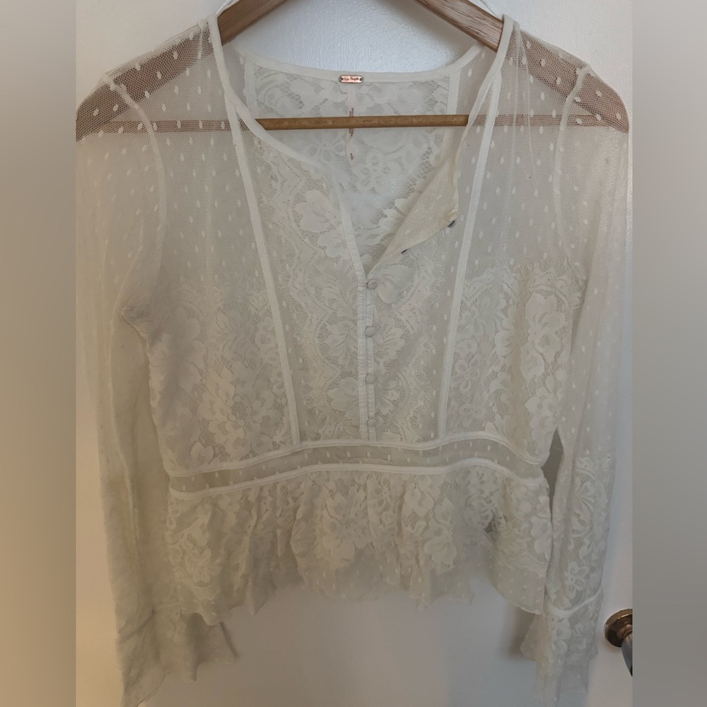 Free People Ivory Floral Lace Blouse